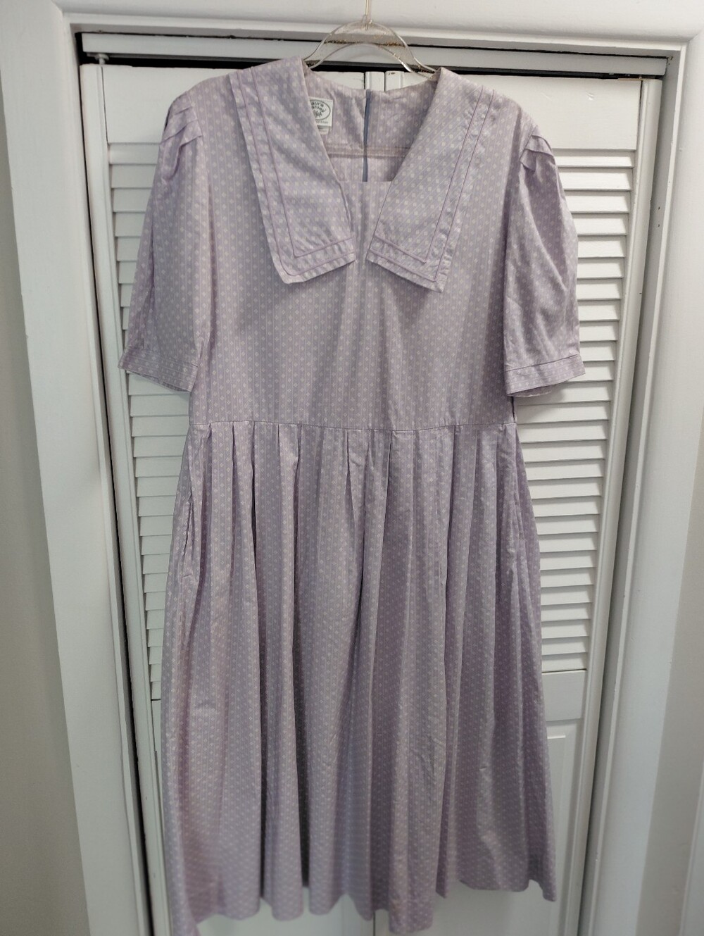 Vintage Laura Ashley Lavender White Cotton Midi Sailor Collar Dress